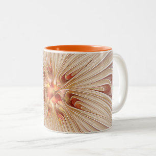 Caneca De Café Em Dois Tons Arte Fractal do Pastel de Pêssego abstrato Moderno