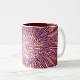 Caneca De Café Em Dois Tons Arte fractal floral moderna abstrata cores de baga