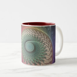 Caneca De Café Em Dois Tons Arte fractal moderna colorida caracol abstrato
