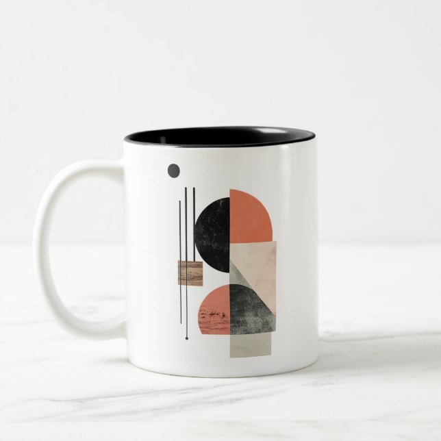 Caneca De Café Em Dois Tons Arte Geométrica abstrato com Texturas Naturais (Esquerda)