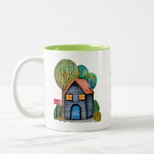 Caneca De Café Em Dois Tons Arte Home doce Home bonito da aguarela
