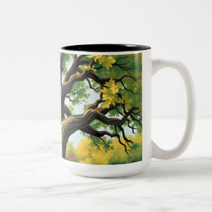 Caneca De Café Em Dois Tons Arte Impressionista de Árvore de Carvalho Antigo