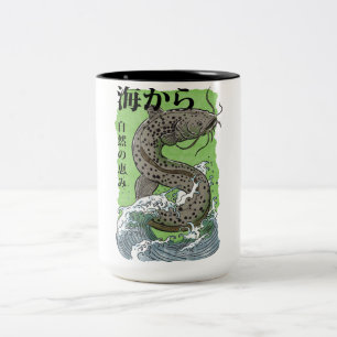 Caneca De Café Em Dois Tons arte japonesa vintage de pesca Bagre