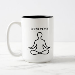 Caneca De Café Em Dois Tons Arte Linear de Yoga Minimalista Paz Interior - Med
