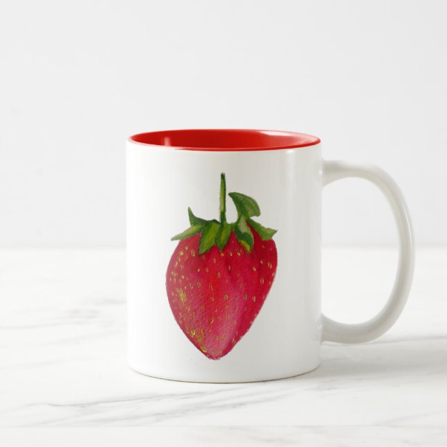 Caneca De Café Em Dois Tons Arte macro de fruta aquosa Juicy Strawberry (Direita)