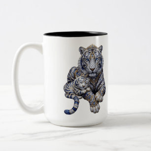 Caneca De Café Em Dois Tons Arte Majestosa do Tigre Branco Realeza Joalheria
