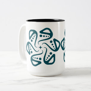 Caneca De Café Em Dois Tons Arte Mandala Minimalista de Tentáculo de Polvo Azu
