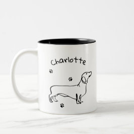Caneca De Café Em Dois Tons Arte Minimalista Dachshund - Seu Texto, Seu Estilo