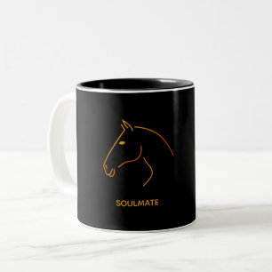 Caneca De Café Em Dois Tons Arte Minimalista de Cavalo em Linha - "Soulmate" P
