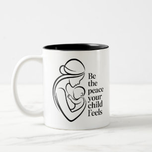 Caneca De Café Em Dois Tons Arte Minimalista de Linha Mãe Bebê Citação