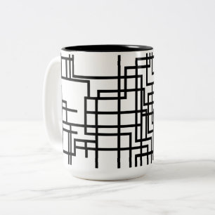 Caneca De Café Em Dois Tons Arte Minimalista de Linhas Geométricas