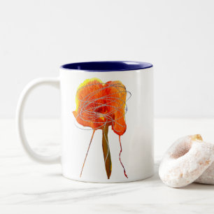 Caneca De Café Em Dois Tons Arte moderna de flor floral abstrato