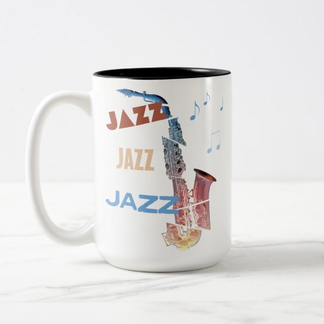 Caneca De Café Em Dois Tons Arte Moderna do Saxofone Jazz (Esquerda)