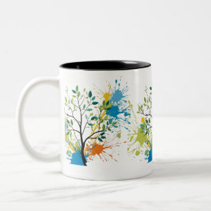 Caneca De Café Em Dois Tons Arte natural vibrante Abstrato para estilo moderno