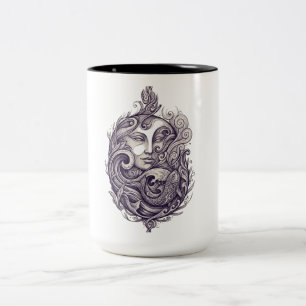Caneca De Café Em Dois Tons Arte Oceânica de Sereia Mística