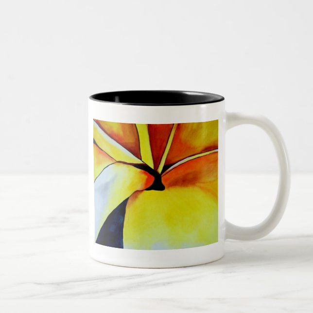 Caneca De Café Em Dois Tons Arte original da flor Amarelo Tropical (Direita)