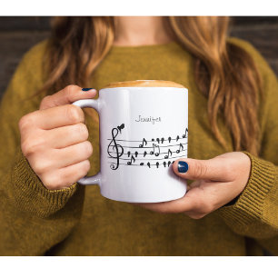 Caneca De Café Em Dois Tons Arte Personalizada de Sabiá comClave de Sol