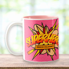 Caneca De Café Em Dois Tons Arte Pop Personalizada de Quadrinhos SUPER-HERÓI