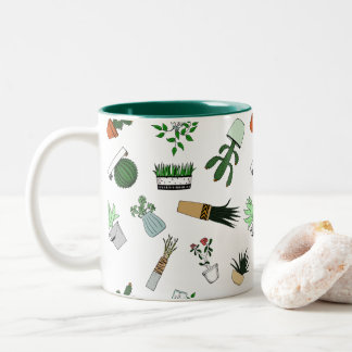 Caneca De Café Em Dois Tons Arte Potted Home do Doodle das plantas