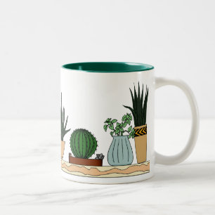 Caneca De Café Em Dois Tons Arte Potted Home do Doodle das plantas
