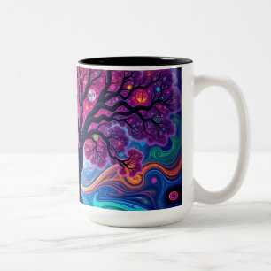 Caneca De Café Em Dois Tons Arte Psicodélica Morphing Trees