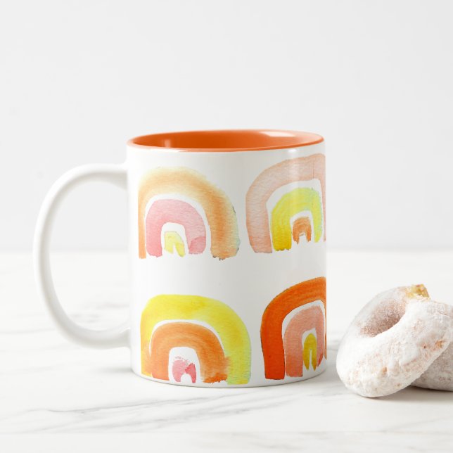 Caneca De Café Em Dois Tons Arte retrorreflectora fofa laranja (Com Donut)