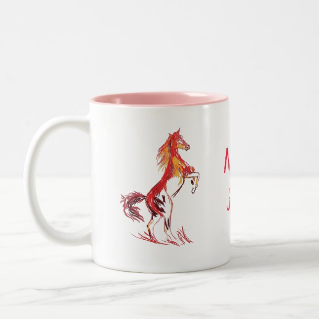 Caneca De Café Em Dois Tons Arte selvagem, cavalo vermelho (Esquerda)