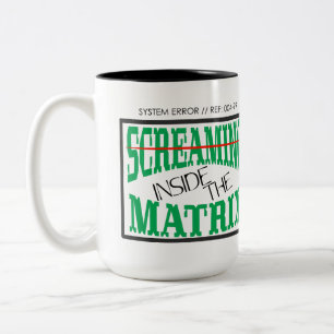 Caneca De Café Em Dois Tons Arte tipográfica cyberpunk de glitch gritando por