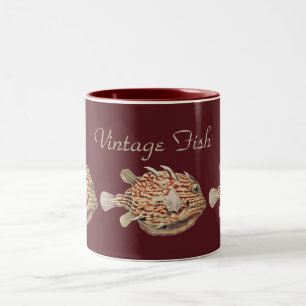 Caneca De Café Em Dois Tons Arte Vintage de Ernst Haeckel - Boxfish Vermelho N
