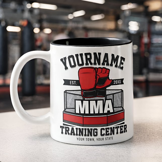 Caneca De Café Em Dois Tons Artes Marciais Mistas Misturas ADD NAME MMA Fight  (Criador carregado)
