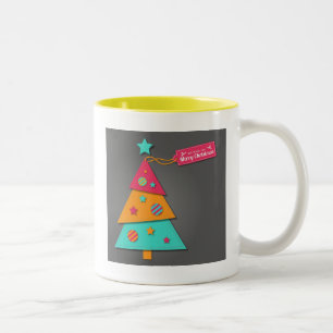 Caneca De Café Em Dois Tons Artesanato de arte moderna de árvore de Natal bril