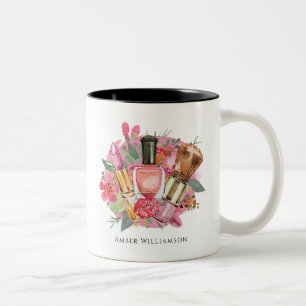 Caneca De Café Em Dois Tons Artista de Maquiagem de Beleza Floral Rosa Moderna