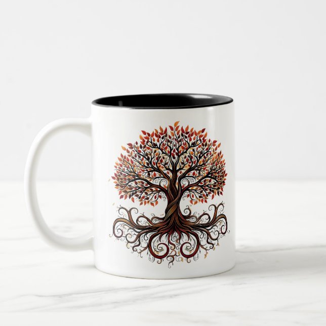 Caneca De Café Em Dois Tons Artistic Tree with Swirling Branches (Esquerda)