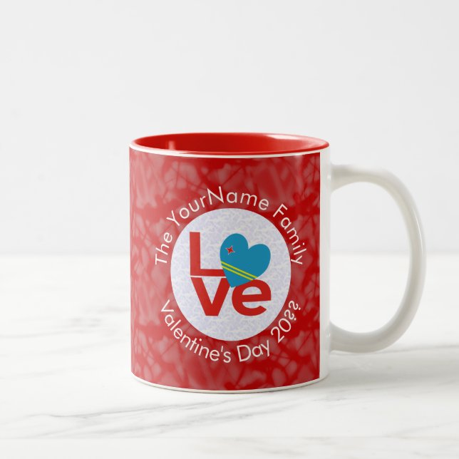 Caneca De Café Em Dois Tons Aruban Flag Red Letters LOVE White on Red (Direita)