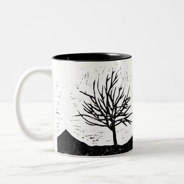 Caneca De Café Em Dois Tons Árvore autóctone Lino Impressão (Esquerda)