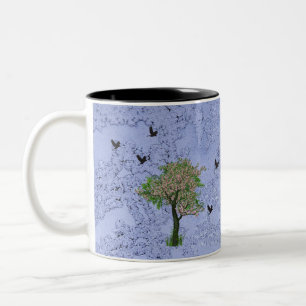 Caneca De Café Em Dois Tons Árvore com Aves
