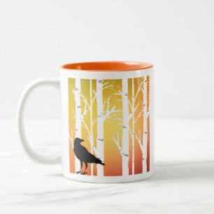 Caneca De Café Em Dois Tons Árvore de Bétula e Corvo