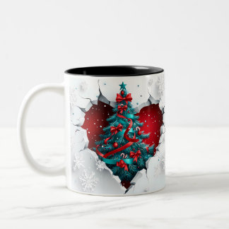 Caneca De Café Em Dois Tons Árvore de natais vintages, Vermelho/Teal - Alça Br
