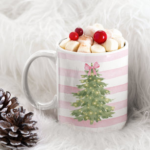 Caneca De Café Em Dois Tons Árvore de Natal, Arco Rosa e Listras