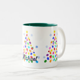 Caneca De Café Em Dois Tons Árvore de Natal Autismo