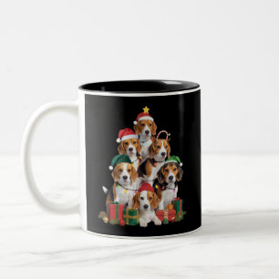Caneca De Café Em Dois Tons Árvore de Natal Beagle Com Chapéu de Papai Noel Mã