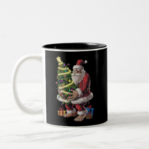 Caneca De Café Em Dois Tons Árvore de Natal Bigfoot Luzes Xmas Sasquatch Lover