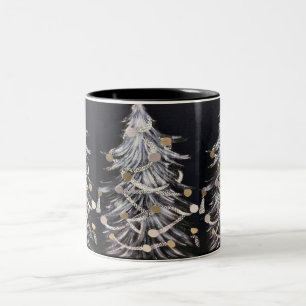 CANECA DE CAFÉ EM DOIS TONS **ÁRVORE DE NATAL BRANCO MODERNO** MUG DE NATAL