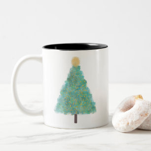 Caneca De Café Em Dois Tons Árvore de natal brilhante verde