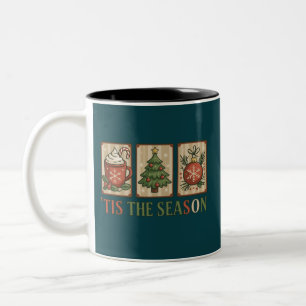 Caneca De Café Em Dois Tons Árvore de Natal Cacau Retro Férias É a Temporada 