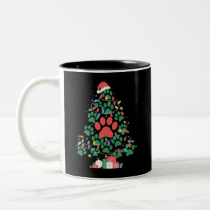 Caneca De Café Em Dois Tons Árvore de Natal com Pegada de Pata Amante de Mãe d