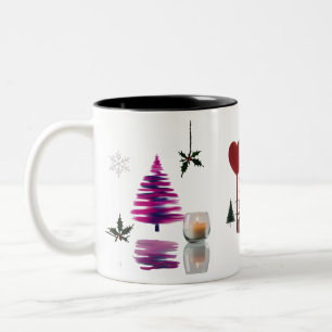 Caneca De Café Em Dois Tons Árvore de Natal com Pinceladas Abstratas na Moda 