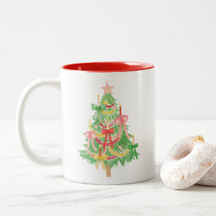 Caneca De Café Em Dois Tons Árvore de Natal de Arcos de Coquetes de Aquarela
