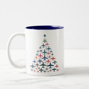 Caneca De Café Em Dois Tons Árvore de Natal de Avião Piloto Retro Voando Voo 