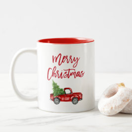 Caneca De Café Em Dois Tons Árvore de Natal de Caminhão de Escova Vermelha